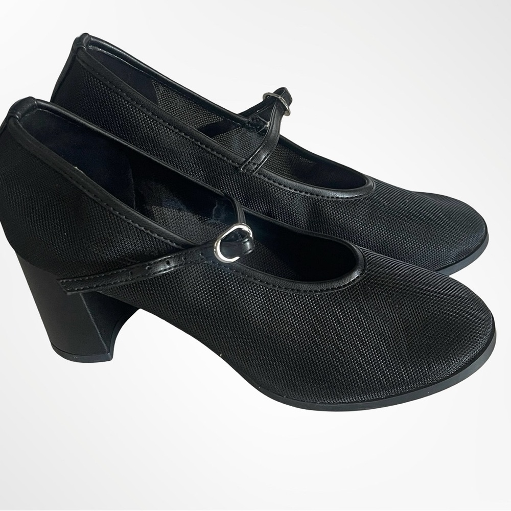 Scoop Black Mary Jane Block Heel Pumps with Adjustable Strap - Picture 1 of 8